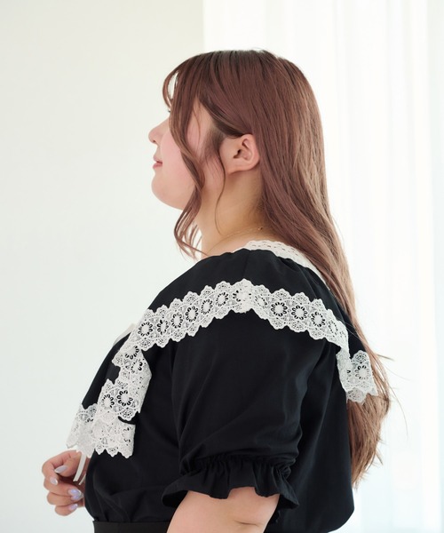 Louiosy(ルオシー)の「【大きいサイズ】リボンデザインフリルブラウス(シャツ/ブラウス・レディース・ブラック・4L/3L)」の6枚目の写真