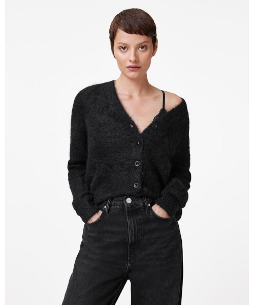 ALLSAINTS（オールセインツ）の「VORTEX V-NECK RELAXED FIT CARDIGAN | VORTEX Vネック リラックス フィット カーディガン（カーディガン/ボレロ・レディース・ブラック・S/M/XS/L）」の4枚目の写真