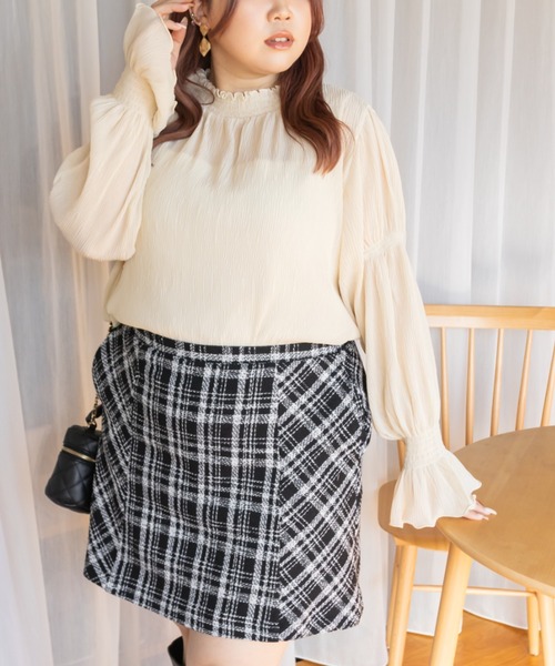 CLETTE(クレット)の「シアーシャーリングブラウス(シャツ/ブラウス・レディース・モカ/アイボリー/ブラック/ブルー・LL/3L/4L)」の1枚目の写真