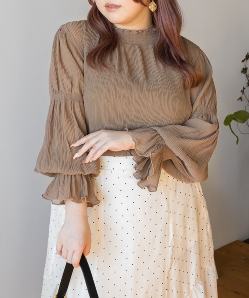 CLETTE(クレット)の「シアーシャーリングブラウス(シャツ/ブラウス・レディース・モカ/アイボリー/ブラック/ブルー・LL/3L/4L)」の3枚目の写真