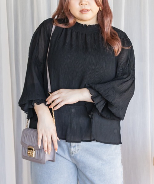 CLETTE(クレット)の「シアーシャーリングブラウス(シャツ/ブラウス・レディース・モカ/アイボリー/ブラック/ブルー・LL/3L/4L)」の10枚目の写真