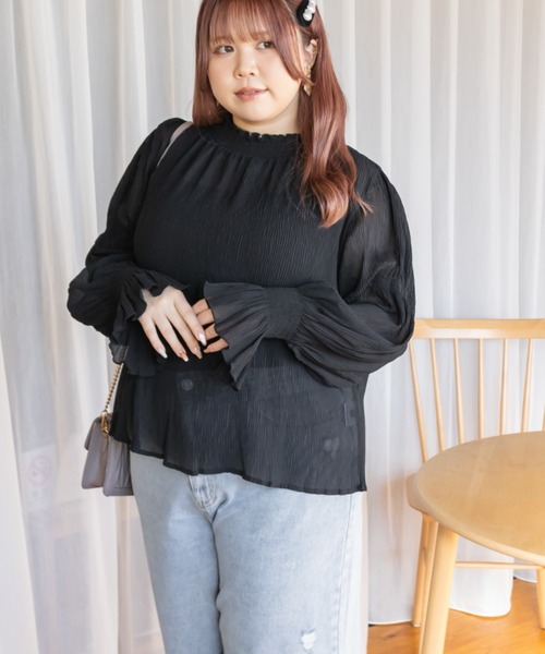 CLETTE(クレット)の「シアーシャーリングブラウス(シャツ/ブラウス・レディース・モカ/アイボリー/ブラック/ブルー・LL/3L/4L)」の11枚目の写真