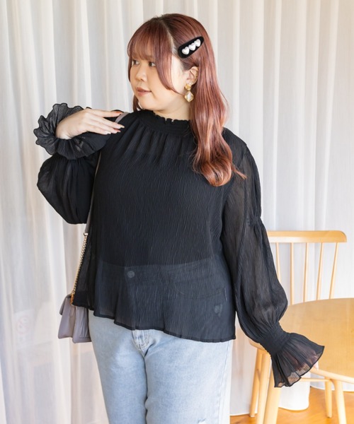 CLETTE(クレット)の「シアーシャーリングブラウス(シャツ/ブラウス・レディース・モカ/アイボリー/ブラック/ブルー・LL/3L/4L)」の12枚目の写真