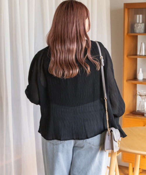 CLETTE(クレット)の「シアーシャーリングブラウス(シャツ/ブラウス・レディース・モカ/アイボリー/ブラック/ブルー・LL/3L/4L)」の14枚目の写真