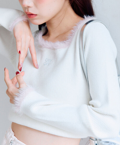 OLIVE des OLIVE(オリーブデオリーブ)の「ちょびっとファーニット(ニット/セーター・レディース・ブラック/オフホワイト/サックスブルー・FREE)」の18枚目の写真