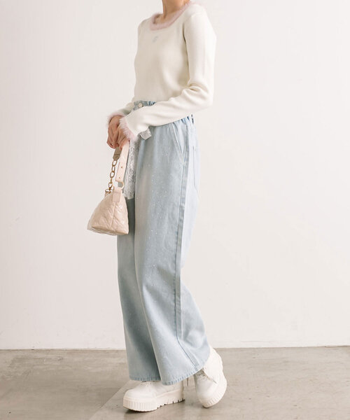OLIVE des OLIVE(オリーブデオリーブ)の「ちょびっとファーニット(ニット/セーター・レディース・ブラック/オフホワイト/サックスブルー・FREE)」の4枚目の写真
