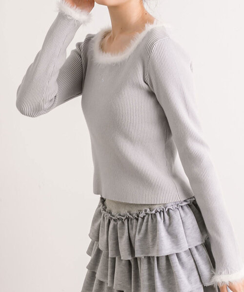 OLIVE des OLIVE(オリーブデオリーブ)の「ちょびっとファーニット(ニット/セーター・レディース・ブラック/オフホワイト/サックスブルー・FREE)」の10枚目の写真