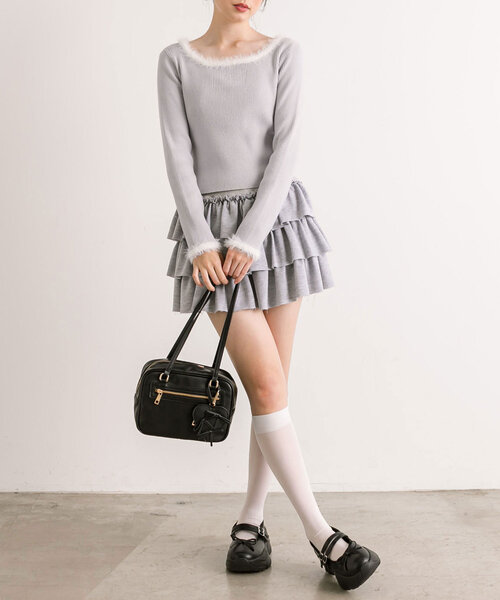 OLIVE des OLIVE(オリーブデオリーブ)の「ちょびっとファーニット(ニット/セーター・レディース・ブラック/オフホワイト/サックスブルー・FREE)」の11枚目の写真