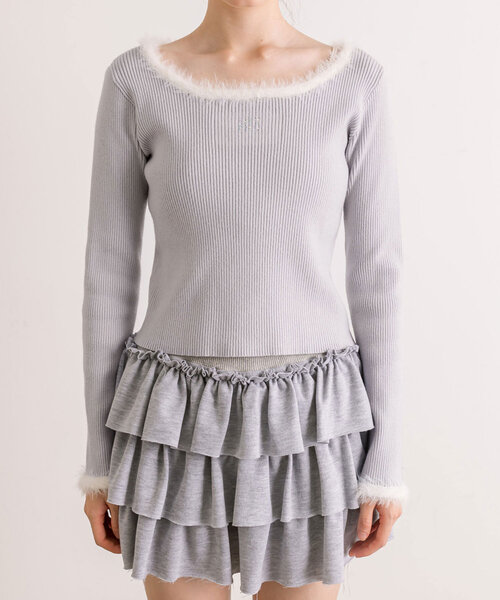 OLIVE des OLIVE(オリーブデオリーブ)の「ちょびっとファーニット(ニット/セーター・レディース・ブラック/オフホワイト/サックスブルー・FREE)」の12枚目の写真