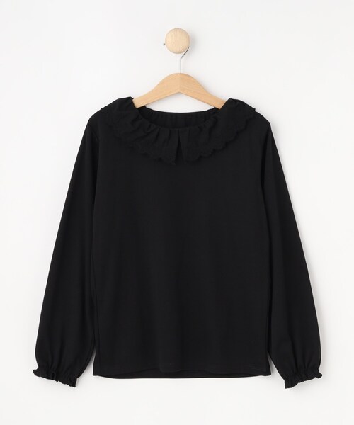 SHOO・LA・RUE（シューラルー）の「【100-140cm/プチセレ】レース衿インナープルオーバー（Tシャツ/カットソー・キッズ・オフホワイト/ブラック・10/11/12/13/14）」の1枚目の写真