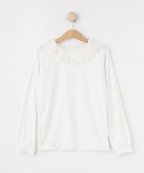 SHOO・LA・RUE（シューラルー）の「【100-140cm/プチセレ】レース衿インナープルオーバー（Tシャツ/カットソー・キッズ・オフホワイト/ブラック・10/11/12/13/14）」の3枚目の写真