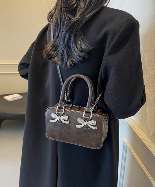 FREE STYLISTS（フリー スタイリスト）の「リボン ミニボストンショルダーバッグ 2WAY  結婚式バッグ（ショルダーバッグ・レディース・オフホワイト/ブラウン/ブラック・FREE）」の22枚目の写真