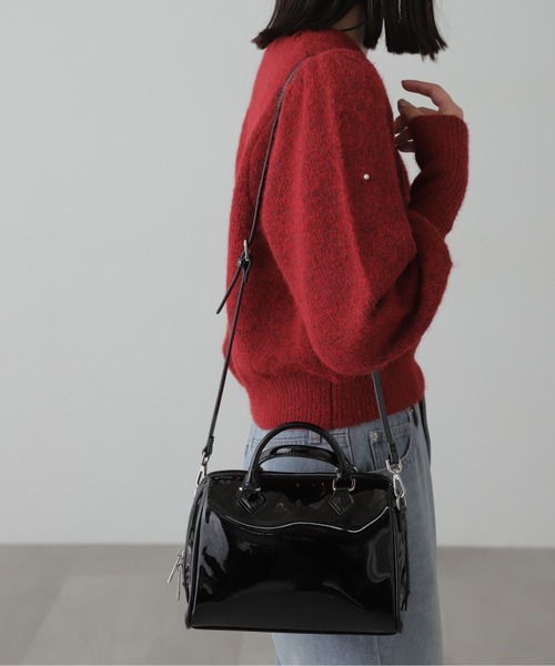 FREE'S MART(フリーズマート)の「◆エナメルミニボストン(ショルダーバッグ・レディース・ベージュ/ブラック・フリ-)」の2枚目の写真