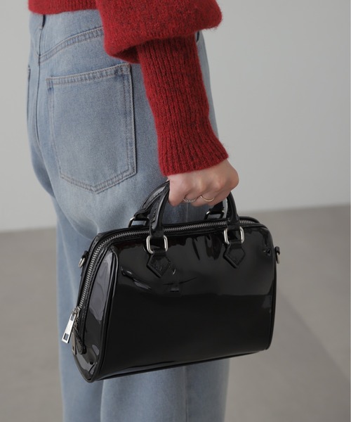 FREE'S MART(フリーズマート)の「◆エナメルミニボストン(ショルダーバッグ・レディース・ベージュ/ブラック・フリ-)」の3枚目の写真