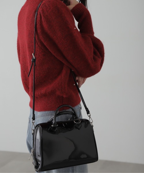 FREE'S MART(フリーズマート)の「◆エナメルミニボストン(ショルダーバッグ・レディース・ベージュ/ブラック・フリ-)」の4枚目の写真