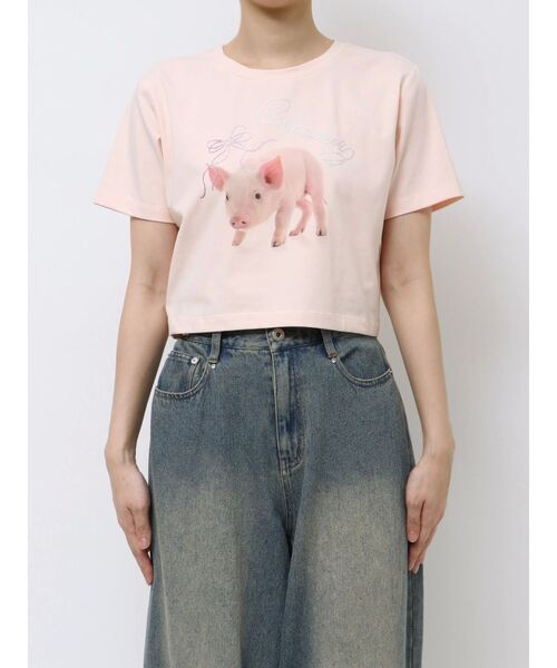 CALNAMUR(カルナムール)の「ピグレットリボンビジューTシャツ(Tシャツ/カットソー・レディース・ピンク/オフホワイト/イエロー・FREE)」の8枚目の写真