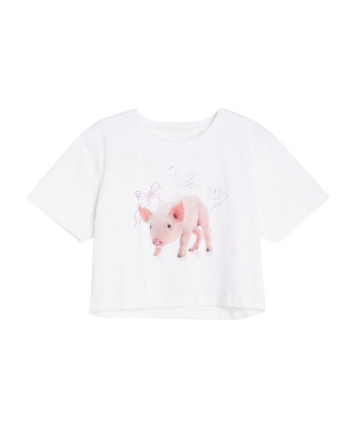 CALNAMUR(カルナムール)の「ピグレットリボンビジューTシャツ(Tシャツ/カットソー・レディース・ピンク/オフホワイト/イエロー・FREE)」の2枚目の写真