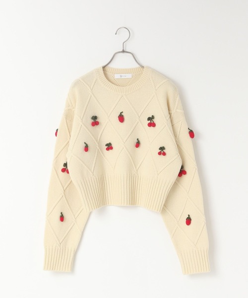 yuw(ユウ)の「FRUIT KNIT プルオーバー 253113(ニット/セーター・レディース・ブラック/アイボリー・FREE)」の1枚目の写真