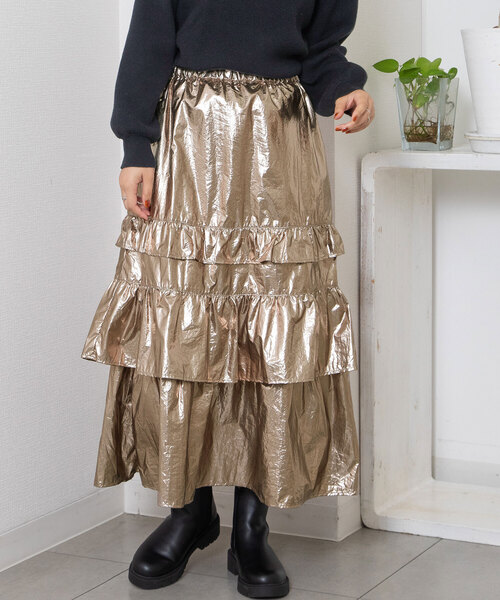 POU DOU DOU（プードゥドゥ）の「ランダムフリルスカート（スカート・レディース・ブロンズ/ブラック・M）」の3枚目の写真