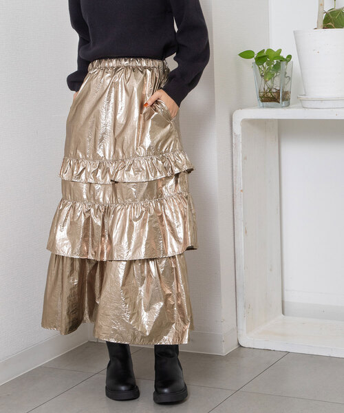 POU DOU DOU（プードゥドゥ）の「ランダムフリルスカート（スカート・レディース・ブロンズ/ブラック・M）」の5枚目の写真