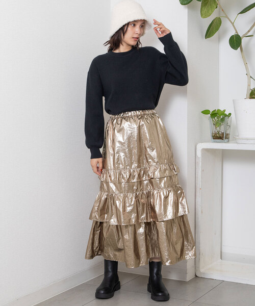 POU DOU DOU（プードゥドゥ）の「ランダムフリルスカート（スカート・レディース・ブロンズ/ブラック・M）」の6枚目の写真