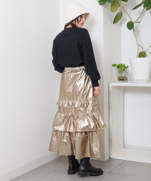 POU DOU DOU（プードゥドゥ）の「ランダムフリルスカート（スカート・レディース・ブロンズ/ブラック・M）」の8枚目の写真