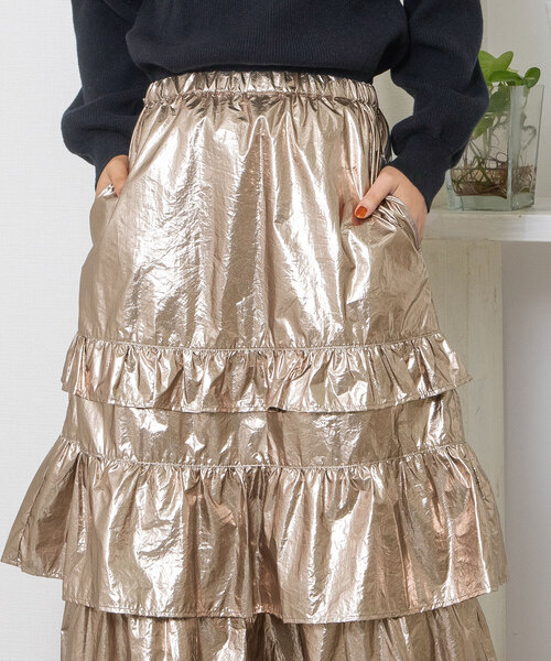 POU DOU DOU（プードゥドゥ）の「ランダムフリルスカート（スカート・レディース・ブロンズ/ブラック・M）」の9枚目の写真