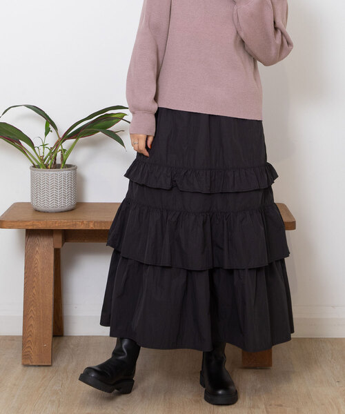 POU DOU DOU（プードゥドゥ）の「ランダムフリルスカート（スカート・レディース・ブロンズ/ブラック・M）」の11枚目の写真