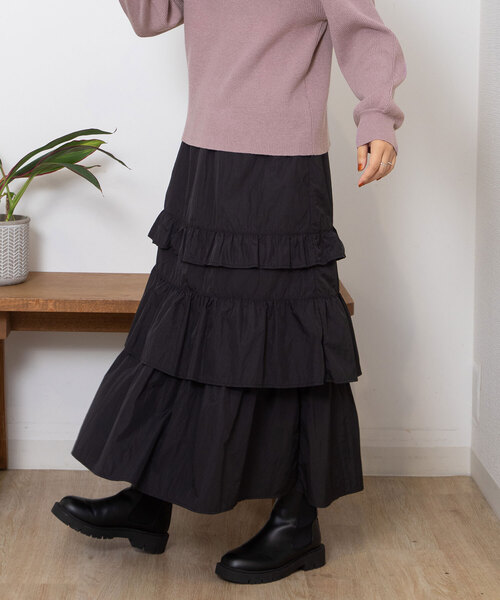 POU DOU DOU（プードゥドゥ）の「ランダムフリルスカート（スカート・レディース・ブロンズ/ブラック・M）」の12枚目の写真