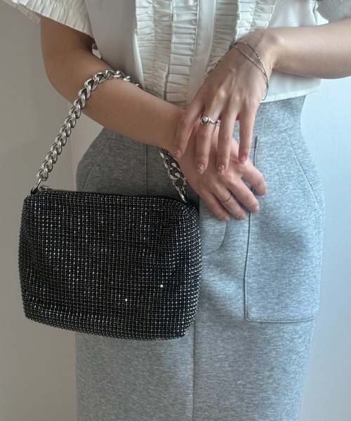 ECREL（エクレール）の「スクエアビジューミニバッグ（ショルダーバッグ・レディース・ブラック/シルバー・FREE）」の4枚目の写真