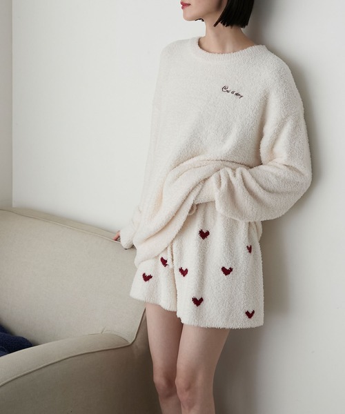 【forksy.】ルームウェア ロゴ刺繍プルオーバー＆ハート柄ショートパンツセット（ルームウェア/パジャマ）｜forksy.（フォルクシー）