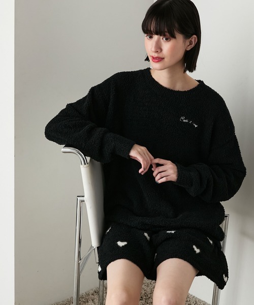 【forksy.】ルームウェア ロゴ刺繍プルオーバー＆ハート柄ショートパンツセット（ルームウェア/パジャマ）｜forksy.（フォルクシー）