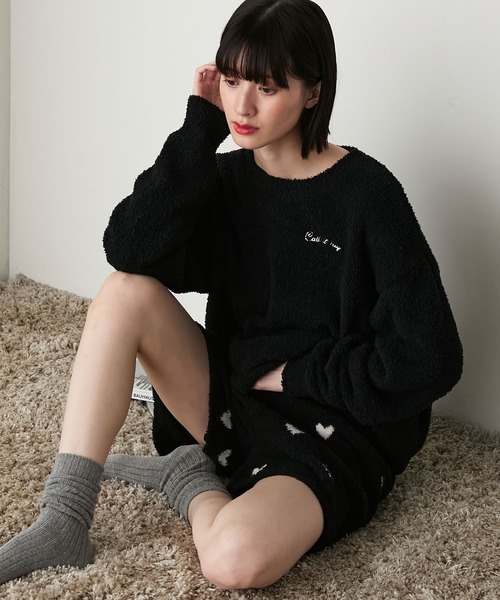 【forksy.】ルームウェア ロゴ刺繍プルオーバー＆ハート柄ショートパンツセット（ルームウェア/パジャマ）｜forksy.（フォルクシー）
