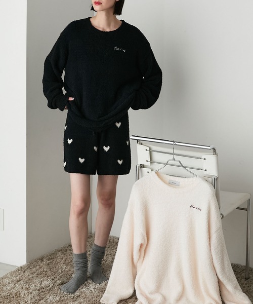 【forksy.】ルームウェア ロゴ刺繍プルオーバー＆ハート柄ショートパンツセット（ルームウェア/パジャマ）｜forksy.（フォルクシー）