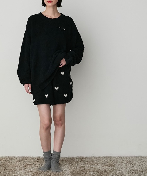 【forksy.】ルームウェア ロゴ刺繍プルオーバー＆ハート柄ショートパンツセット（ルームウェア/パジャマ）｜forksy.（フォルクシー）