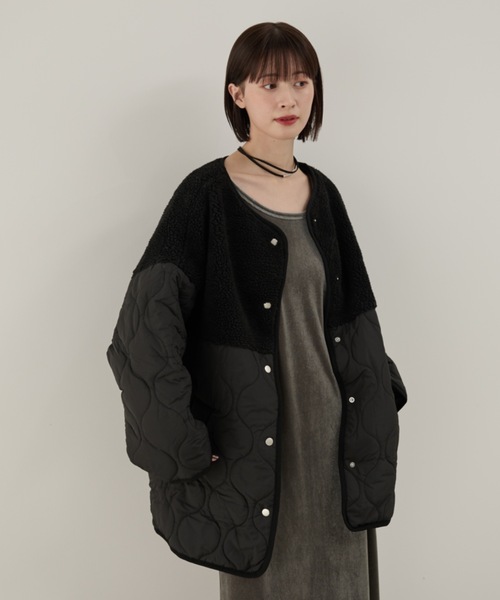 Shelly island（シェリーアイランド）の「ボア切替キルトジャケット（ノーカラーコート・レディース・ホワイト/ブラック・FREE）」の19枚目の写真