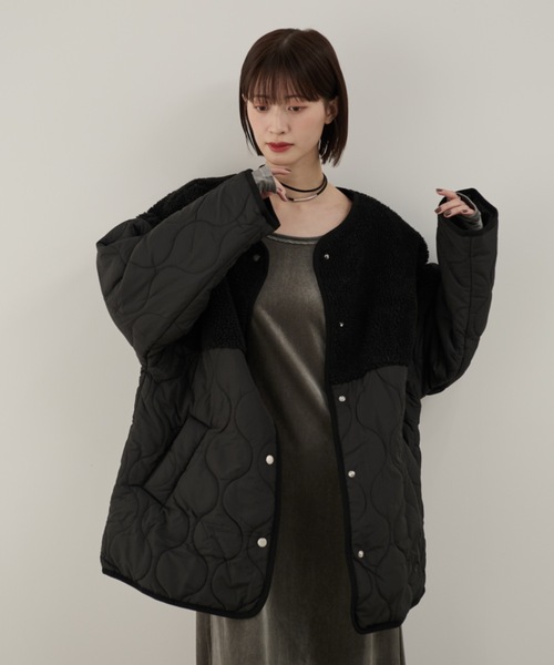 Shelly island（シェリーアイランド）の「ボア切替キルトジャケット（ノーカラーコート・レディース・ホワイト/ブラック・FREE）」の20枚目の写真