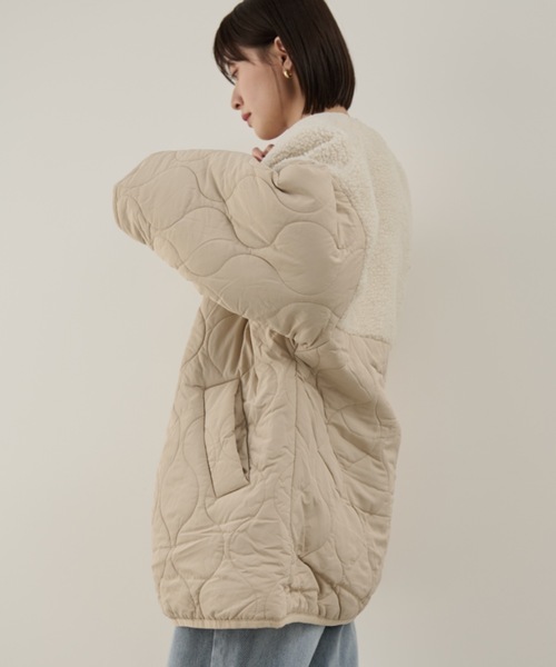 Shelly island（シェリーアイランド）の「ボア切替キルトジャケット（ノーカラーコート・レディース・ホワイト/ブラック・FREE）」の9枚目の写真