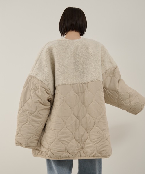 Shelly island（シェリーアイランド）の「ボア切替キルトジャケット（ノーカラーコート・レディース・ホワイト/ブラック・FREE）」の11枚目の写真