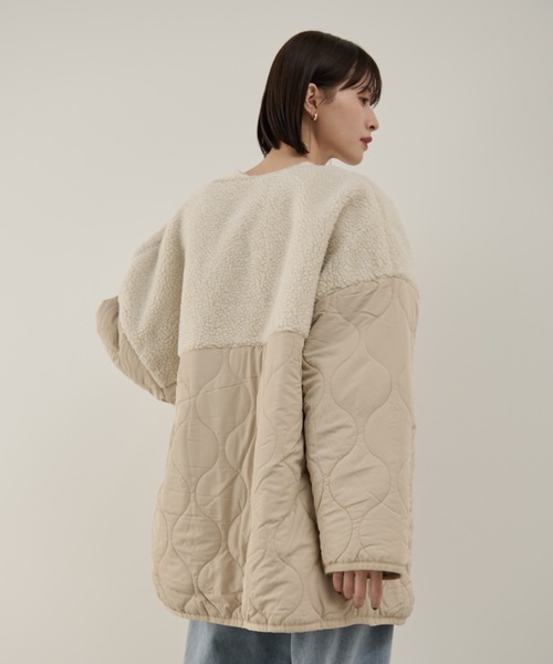 Shelly island（シェリーアイランド）の「ボア切替キルトジャケット（ノーカラーコート・レディース・ホワイト/ブラック・FREE）」の10枚目の写真