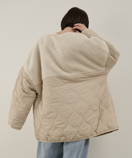 Shelly island（シェリーアイランド）の「ボア切替キルトジャケット（ノーカラーコート・レディース・ホワイト/ブラック・FREE）」の12枚目の写真