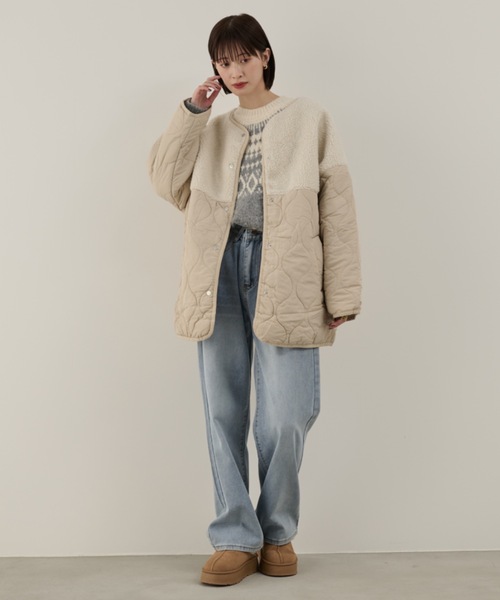 Shelly island（シェリーアイランド）の「ボア切替キルトジャケット（ノーカラーコート・レディース・ホワイト/ブラック・FREE）」の14枚目の写真