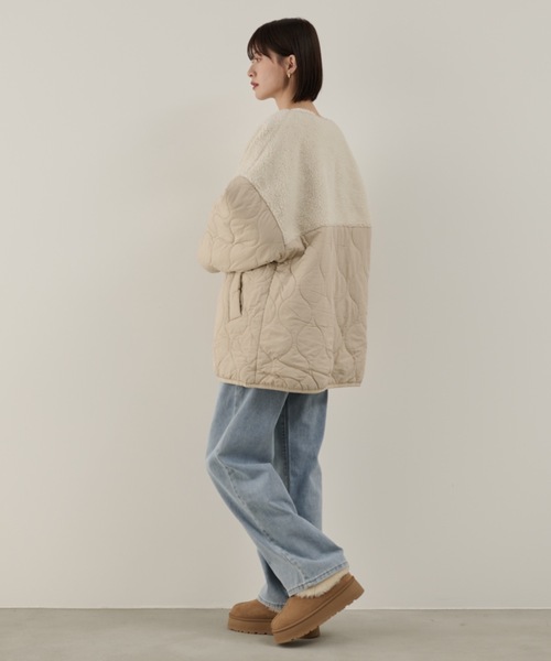 Shelly island（シェリーアイランド）の「ボア切替キルトジャケット（ノーカラーコート・レディース・ホワイト/ブラック・FREE）」の15枚目の写真