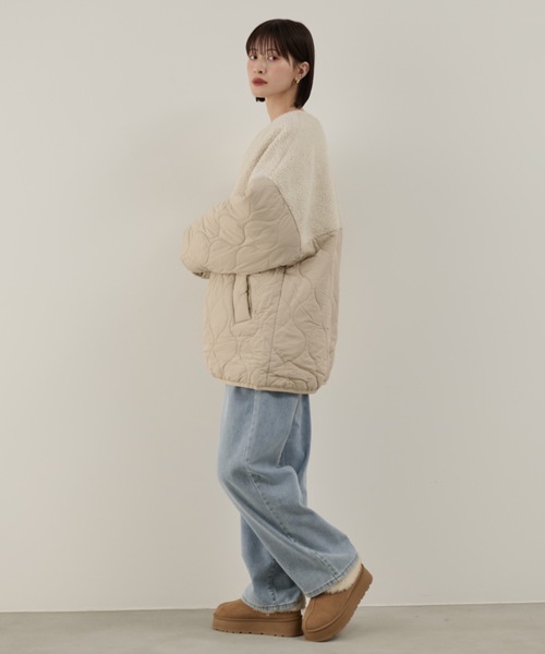 Shelly island（シェリーアイランド）の「ボア切替キルトジャケット（ノーカラーコート・レディース・ホワイト/ブラック・FREE）」の16枚目の写真