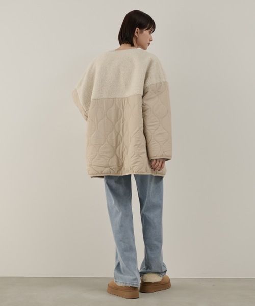 Shelly island（シェリーアイランド）の「ボア切替キルトジャケット（ノーカラーコート・レディース・ホワイト/ブラック・FREE）」の17枚目の写真