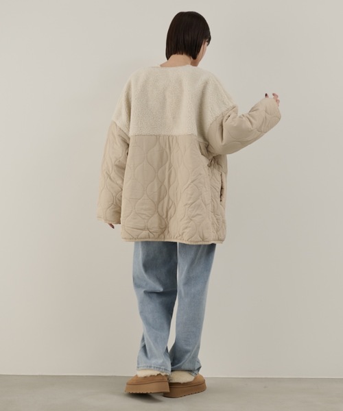 Shelly island（シェリーアイランド）の「ボア切替キルトジャケット（ノーカラーコート・レディース・ホワイト/ブラック・FREE）」の18枚目の写真