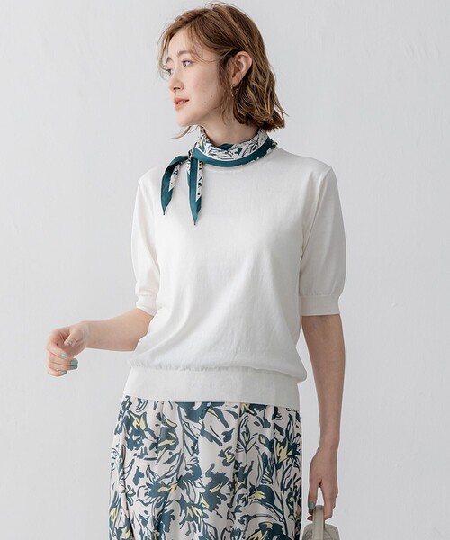 23区 S(ニジュウサンクチイサイサイズ)の「【Oggi5月号掲載/洗える】プレミアムビオコットン 半袖 ニット(ニット/セーター・レディース・ブルー系/イエロー系/ネイビー系/ホワイト系・32)」の3枚目の写真