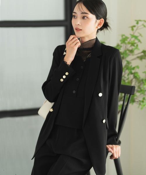 CELEN(セレン)の「【カセット服/洗える/オフィスカジュアルスーツ】ダブルブレストジャケット・ベンツセミフレアパンツ 2点セット(スーツセット・レディース・ネイビー/ブラウン/ブラック/グレー系その他・S/M/L/ST/MT/LT)」の21枚目の写真