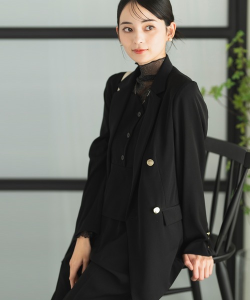 CELEN(セレン)の「【カセット服/洗える/オフィスカジュアルスーツ】ダブルブレストジャケット・ベンツセミフレアパンツ 2点セット(スーツセット・レディース・ネイビー/ブラウン/ブラック/グレー系その他・S/M/L/ST/MT/LT)」の22枚目の写真