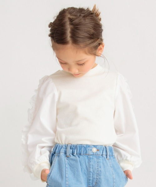 BRANSHES(ブランシェス)の「袖フリル長袖Tシャツ(Tシャツ/カットソー・キッズ・アイボリー/ブラック・100/90/120/110/140/130/150)」の2枚目の写真